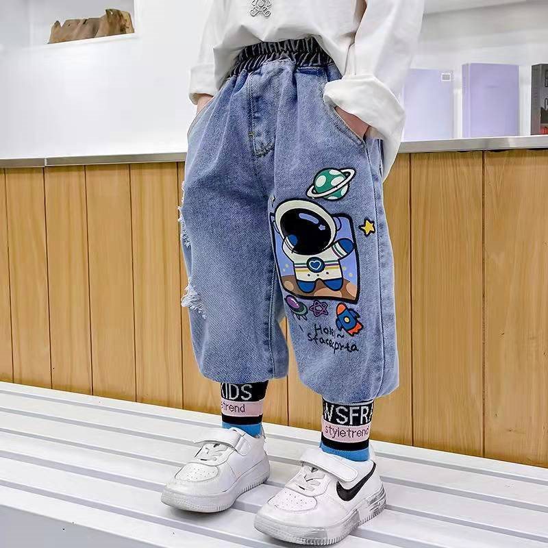 Boys' Jeans 2022 Cartoon Spring Style Fashion TrendyToddler and Young Children's Denim Bootcut Pants 2-4-6 Years Old
