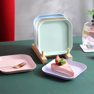6英寸方形吐骨碟 小麦秸秆家用甜品蛋糕盘15cm小菜碟子防摔零食碟