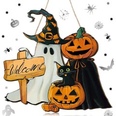 クロスボーダー新製品フロントドアハロウィンウェルカムサインカボチャスケルトンガーランド木製ハロウィンパーティー装飾
