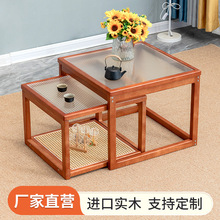 实木藤编茶几家用客厅沙发边几床头边桌现代双层移动多功能方几