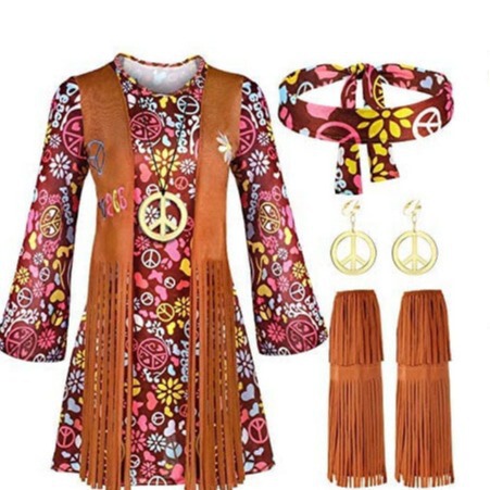2022 cross-border Women's tassel hippie costume vintage hippie costume Halloween cos costume