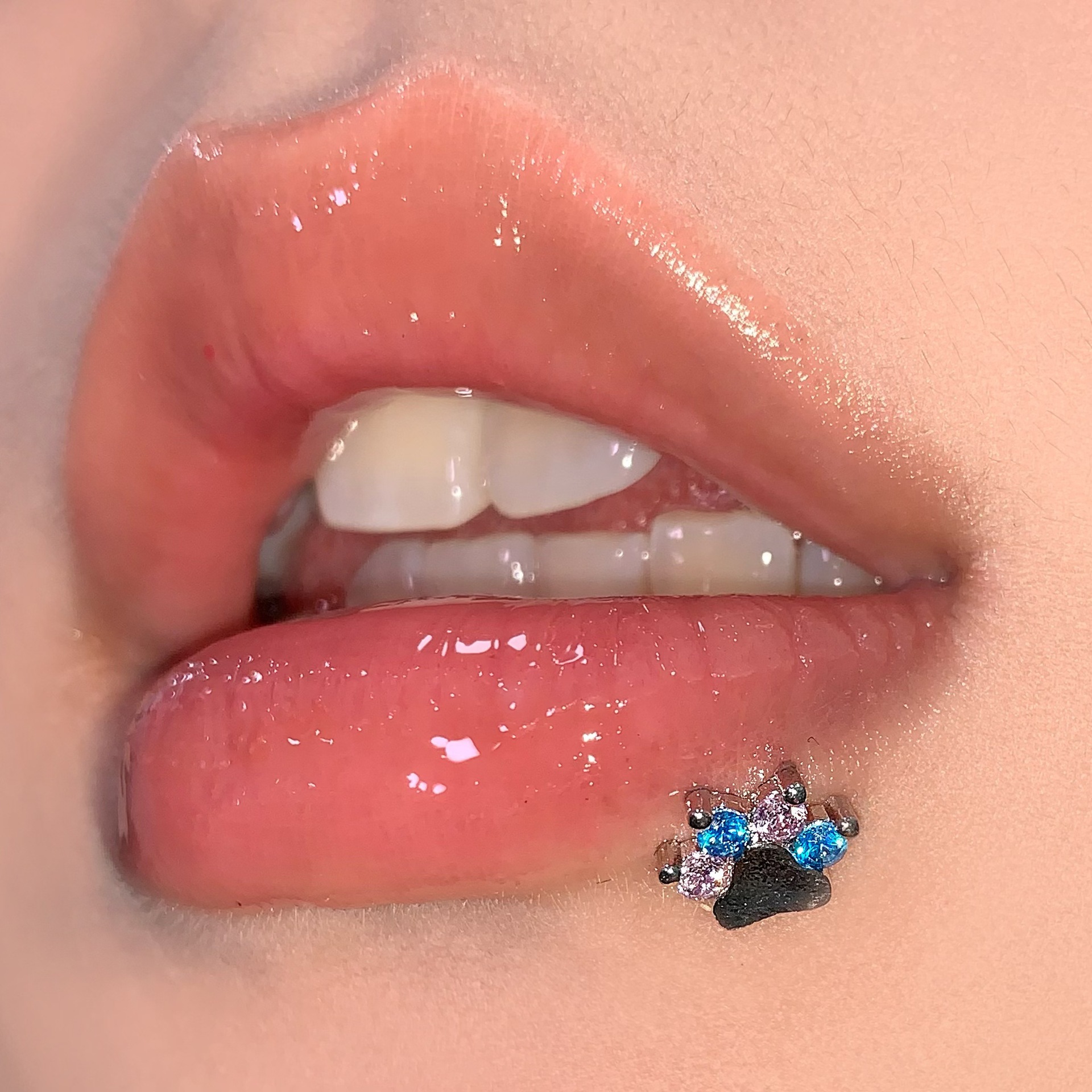 Labret stud lip piercing jewelry styling detail