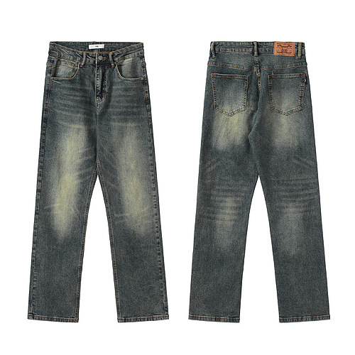 Men's Clothing high street water ins same style men's washed wide leg nostalgic blue overalls pocket jeans_voghion.com