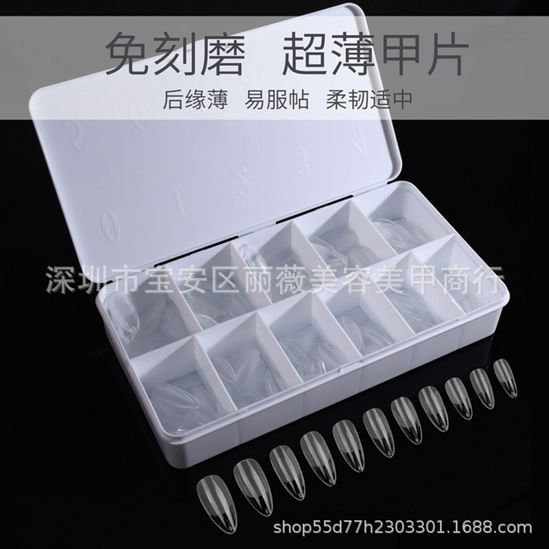 Nueva caja blanca de porcelana de manicure 550 piezas ultra delgada sin marcas esmerilado ballet cuadrado sin grabar uñas falsas