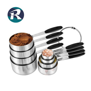 Amazon silicone hand pad stainless steel measuring cup 8 piece set with scale measuring cup measuring spoon set Coffee baking tools