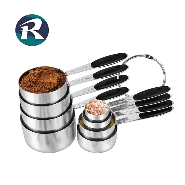Amazon silicone hand pad stainless steel measuring cup 8 piece set with scale measuring cup measuring spoon set Coffee baking tools