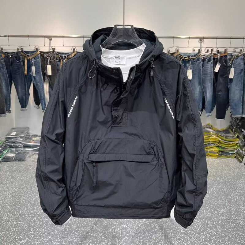 Spring and Autumn New Men's Tooling Big Hood Top Zipper Pocket Pullover Rusher Casual Loose Jacket Trendy Spring and Autumn New Men's Tooling Big Hood Top Zipper Pocket Pullover Rusher Casual Loose Jacket Trendy