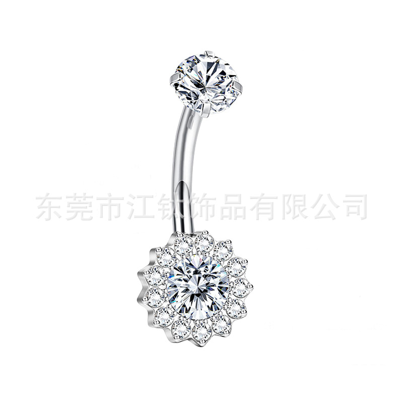 G23 Titanium Belly Button Ring Sunflower Inlaid Stone Cross Piercing Jewelry detail image 10