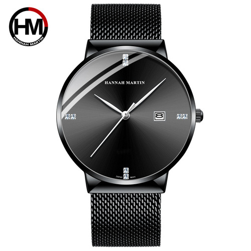 Hannah Martin Diamond Waterproof Student Calendar Steel Band Watch Diamond Simple Men's Quartz Watch