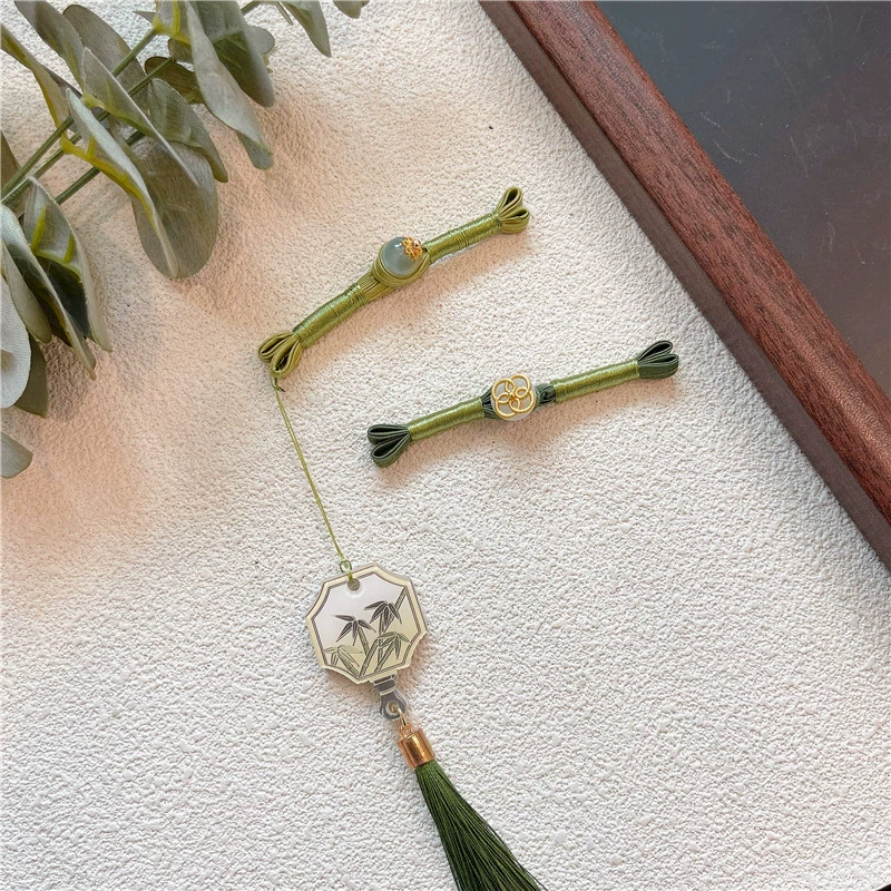 Китайская пряжка из ласточкиного хвоста бамбуковые листья зеленые и зеленые декоративные пуговицы с бахромой