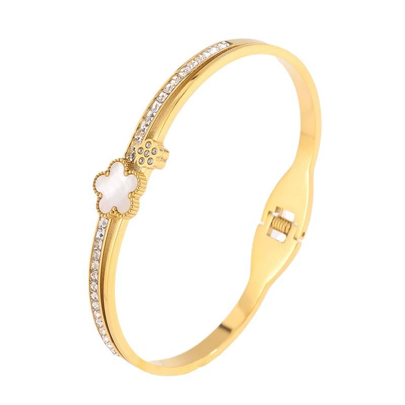 Fresh white fashionable women's bracelet flower-shaped stainless steel, accessory, European style