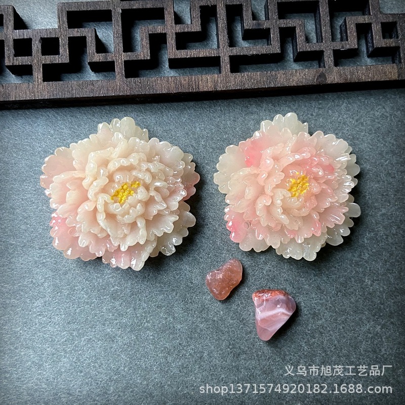 カラフルな氷透明翡翠の花牡丹の花の頭飾りペンダントネックレスヘアピン DIY 樹脂ジュエリーアクセサリー携帯電話ケースの装飾|undefined