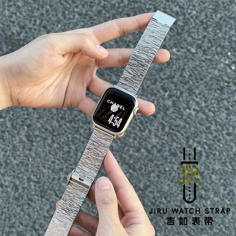 Wave Pattern Steel Strap Suitable for Apple Watch Iwatch7/8/9/10 Se Summer Ultra-Thin Stainless Steel Strap