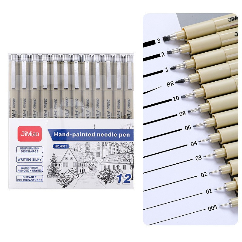 Waterproof syringe pen for students with art cartoon architectural design black sign pen hand-drawn sketch sketch pen