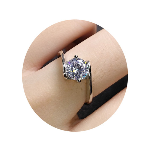 Dropshipping imitation moissanite diamond ring, low luxury classic six-claw diamond ring, platinum-plated white diamond ring, live supply