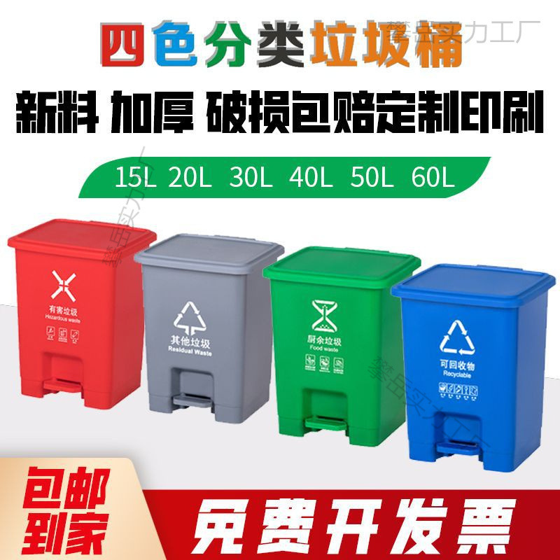 Four-Color Classified Pedal-Operated Recyclable Trash Can with Lid for Household and Kindergarten Waste