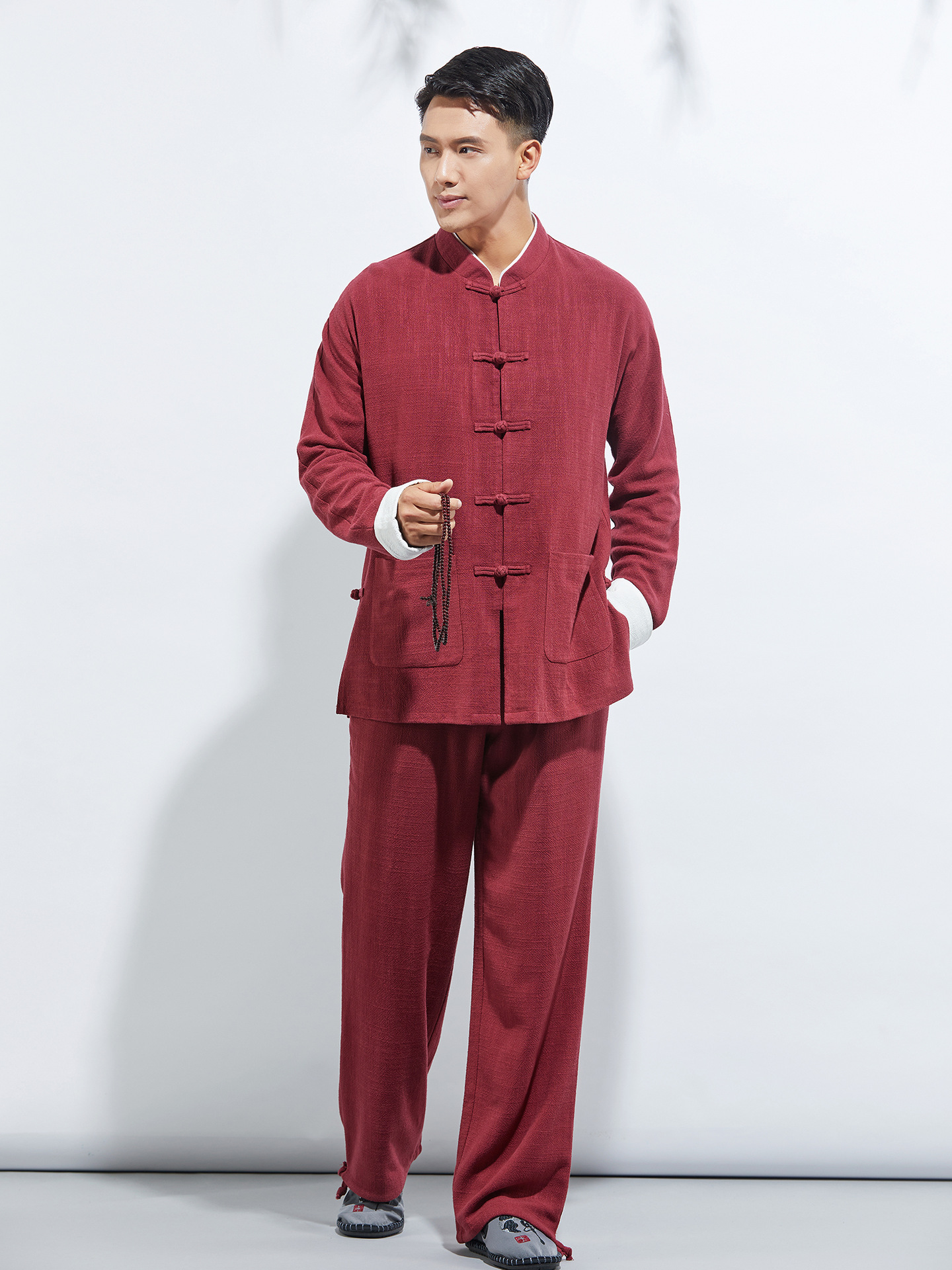 Hello 23 New Spring and Autumn Cotton and Linen Long Sleeve Vertical Collar Handmade Buckle Men's Chinese Style Tang Suit Zen Clothes Guoxue 3009