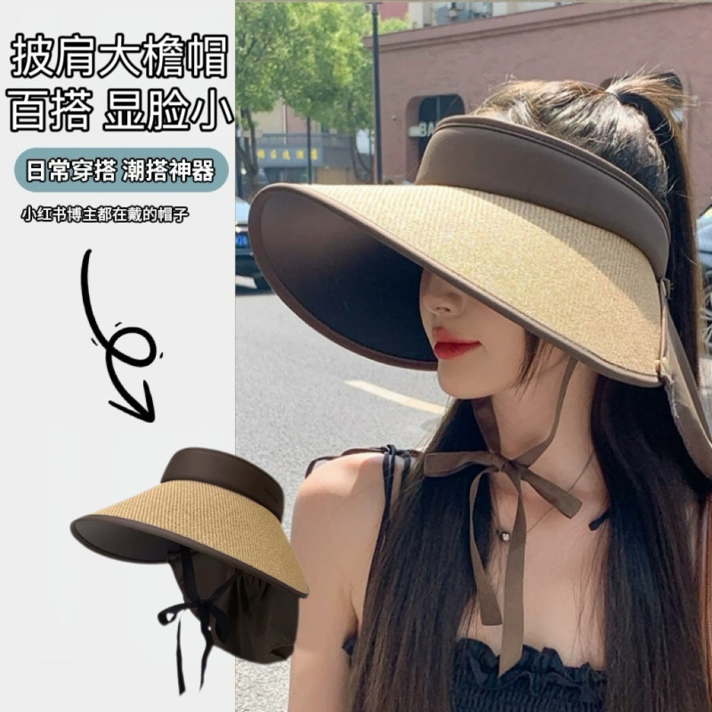 2025 New Sun Protection Hat Women's Neck Protector Anti-Uv Sun Hat Large Brim Outdoor Straw Empty Top Sun Hat 2025 New Sun Protection Hat Women's Neck Protector Anti-Uv Sun Hat Large Brim Outdoor Straw Empty Top Sun Hat