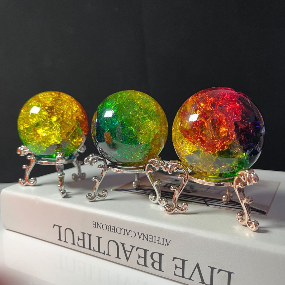 幻彩水晶冰裂球手持文玩小球鱼缸饰品摆件喷泉装饰玻璃球装饰品