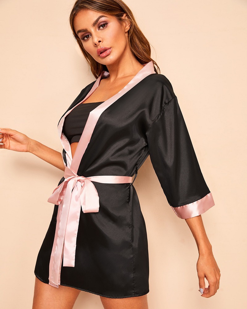 Mid-Length Sleeve Lace-Up Color Matching Pajamas NSFQQ113920