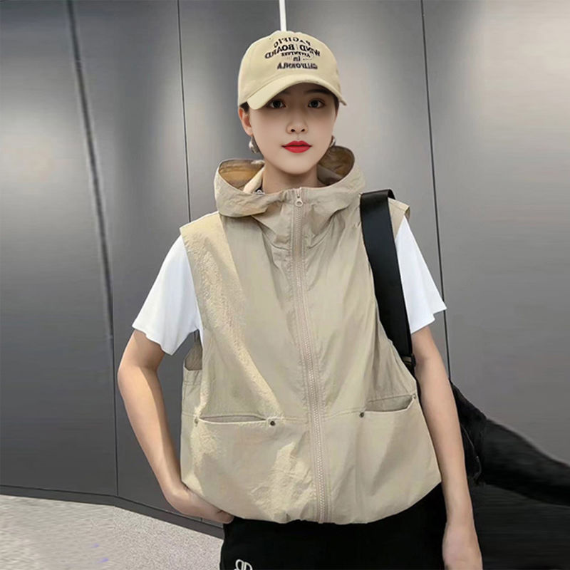 Reversible Hooded Vest Jacket for Women 2025 Spring and Summer New Korean Style Age-Reducing, Slim and Versatile Vest Vest