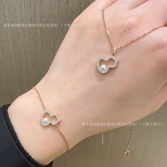 跨境时尚QeeL满钻珍珠镂空手链项链套装女镶钻小众葫芦高级锁骨链