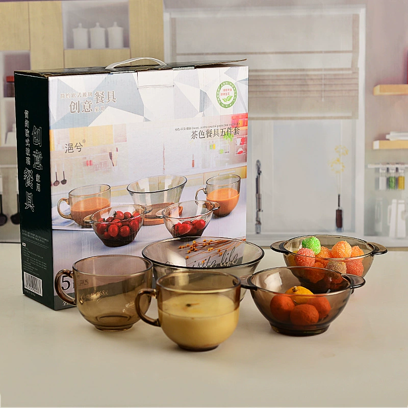 Европейский стеклянный набор мисок, оптовая продажа, подарочная коробка, прозрачные миски для посуды, ночной рынок, киоски, открытие, подарки для продажи мероприятий