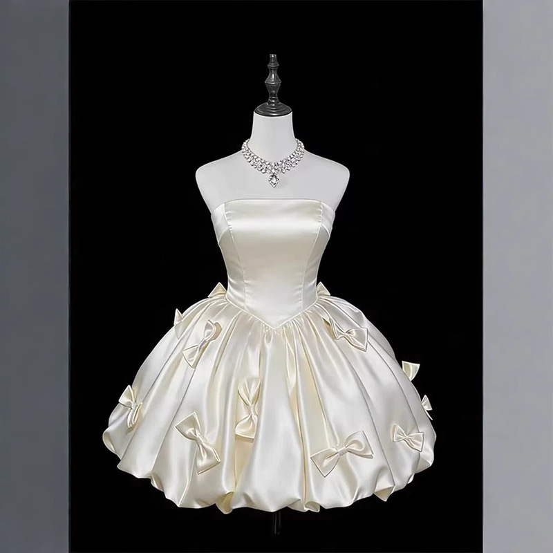 Strapless Birthday Dress for Women, High-End Student Graduation Party Princess Dress, Short Style for Coming-Of-Age Ceremony, Petite Hostess Dress Strapless Birthday Dress for Women, High-End Student Graduation Party Princess Dress, Short Style for Coming-Of-Age Ceremony, Petite Hostess Dress