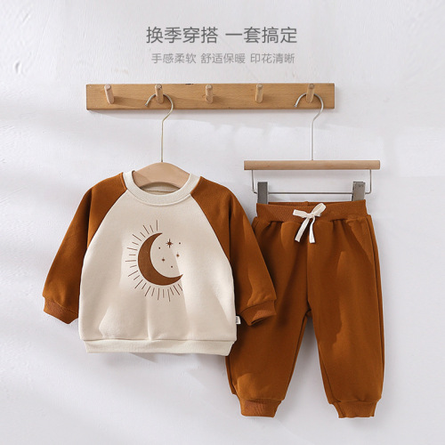 2024 Infant Sweater Fleece Suit Male and Female Baby Spring New Children's Suit Long Sleeve Sweater Two-piece Set