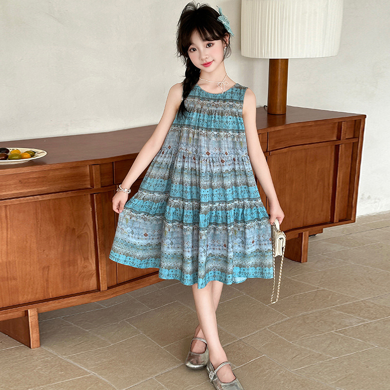 Girls Summer Dress 2025 New Big Children's Style Floral Sleeveless Skirt Girls Children's Summer Princess Dress