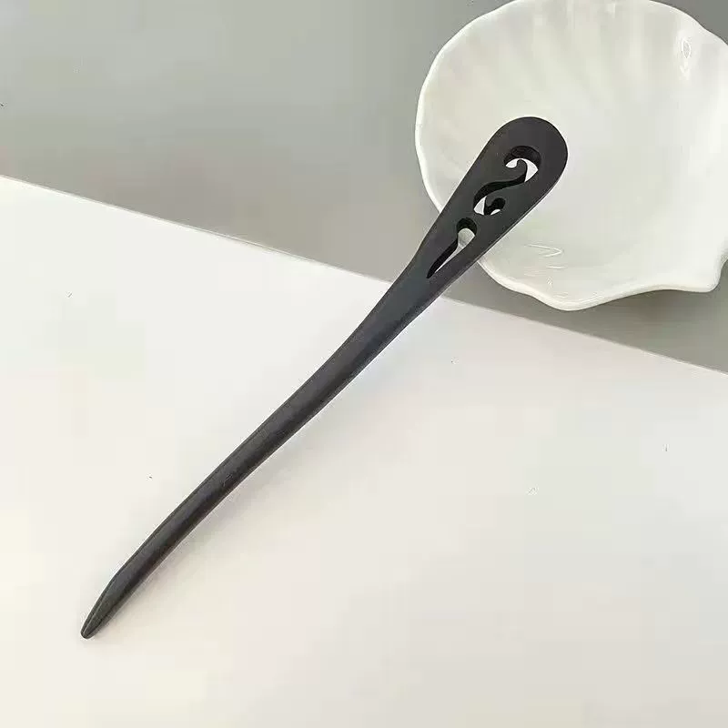 Chinese-style Hairpin, Ebony Sandalwood, 20 cm, Modern Elegant Floral Design