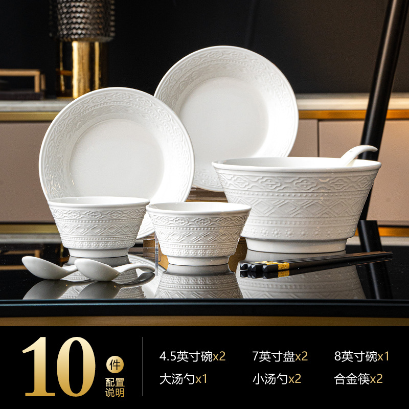 Nueva Jingdezhen estilo francés lujo ligero en relieve de alta sensación esmalte bajo tazones de colores palillos y platos set de cubiertos image 8