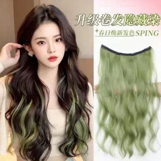 假发片女一片式挑染个性挂耳染仿真发自然无痕波浪全头卷发接发片