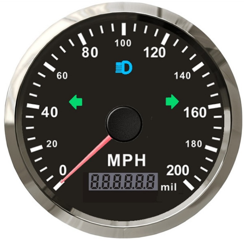 MPH 12V 24V — Universal automobile instrument - black-dial-stainless-steel-bezel-200mph