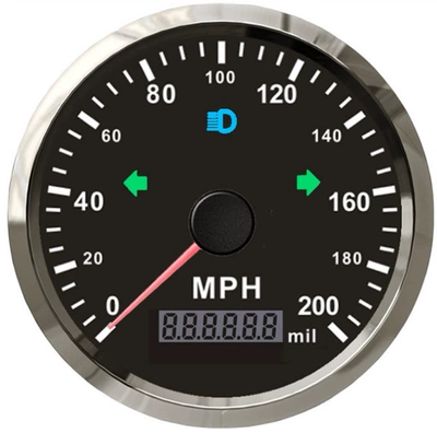 Adjustable Mileage 12V24V — automobile instrument - black-dial-stainless-steel-bezel-200mph