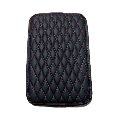 Multi-Functional Storage Type, Nappa Leather Armrest box pad - rhombus-without-pocket-thin-style-black-and-red