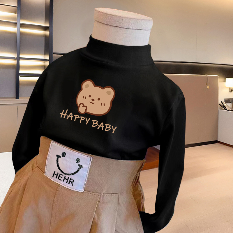 Suministro directo de fábrica Primavera y otoño medio cuello alto para niños medianos y grandes Estilo occidental ropa interior manga larga dibujos animados ropa de invierno niños pequeños De terciopelo cálido top