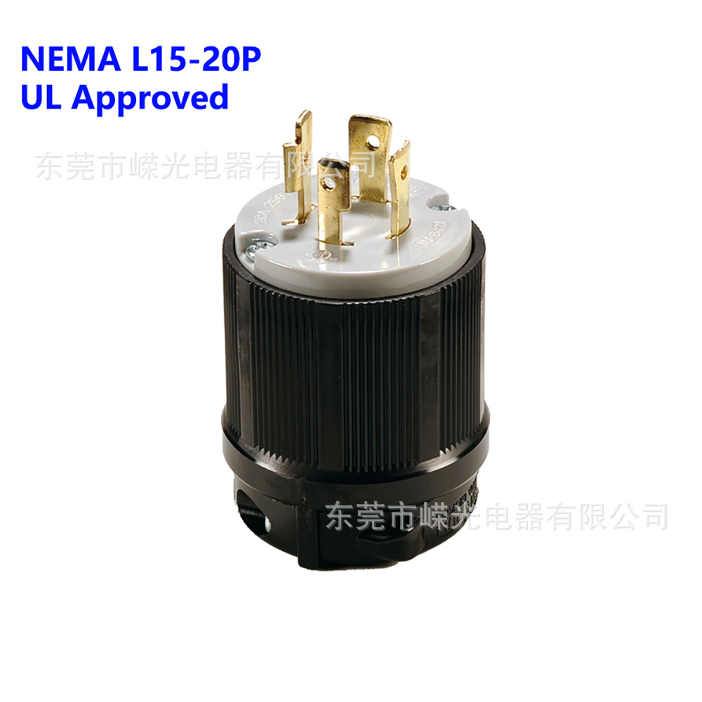 WJ-8421美规工业医疗器械插头NEMA L15-20P防脱落插头20A 250V UL