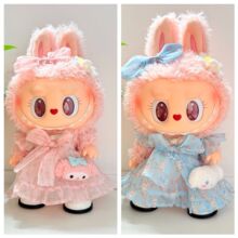 38cm拉布布搪胶毛绒娃娃衣服Labubu公仔着替兔影连衣裙套装可爱