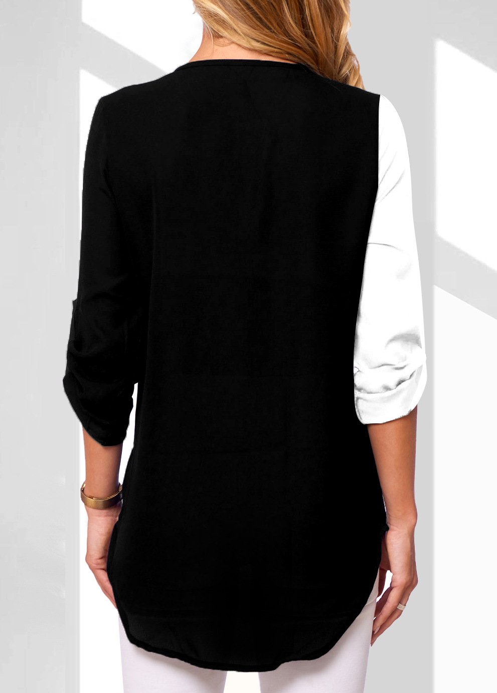bestseller: European American Style V-neck Zippered Plus-size Women's Long-sleeve Shirt With Rollable_ecoleips.com