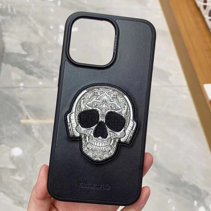 Polo Paul Is Suitable for iPhone 16 Promax Mobile Phone Case with Three-Dimensional Embroidered Skull, Halloween Hot-Selling Anti-Fall Case