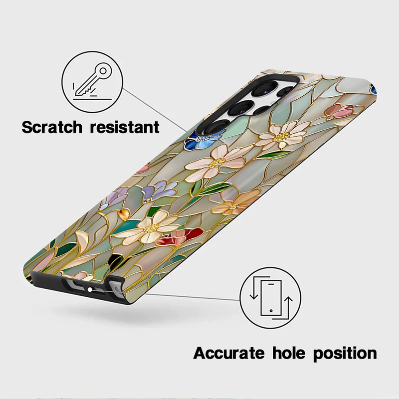 クリエイティブなガラスの花柄 Samsung S22+ 携帯電話ケース 耐衝撃 Samsung S22 Ultra フィルムケース Apple 13 保護ケース|undefined