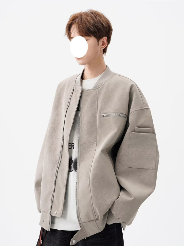 美式vintage棒球服男秋高街痞帅扎染皮夹克设计感短款工装外套潮|undefined