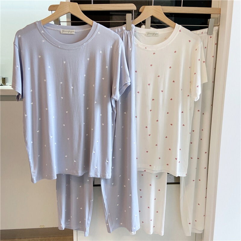 Pajamas for Women in Summer, Fresh Little Hearts, Cute, Soft and Comfortable Short-Sleeved Shorts, Pants, Home Clothes Set, Thin Section Pajamas for Women in Summer, Fresh Little Hearts, Cute, Soft and Comfortable Short-Sleeved Shorts, Pants, Home Clothes Set, Thin Section