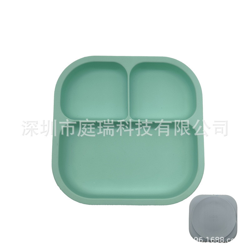 Plato para niños plato de rejilla de silicona cuadrado plato de suplemento de alimentos para bebés integrado tres Placa de rejilla lechón resistente a la caída de calidad alimentaria