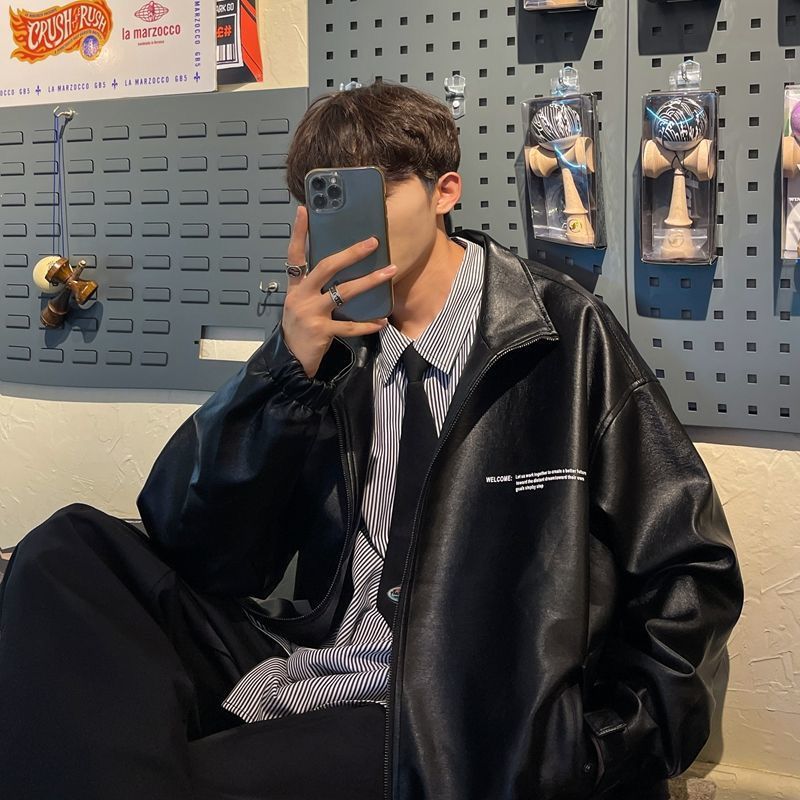 PY2105 estilo explosivo chaqueta de cuero con costuras de mezclilla de calidad original más chaqueta de cuero gruesa de terciopelo tiene grandes productos P155