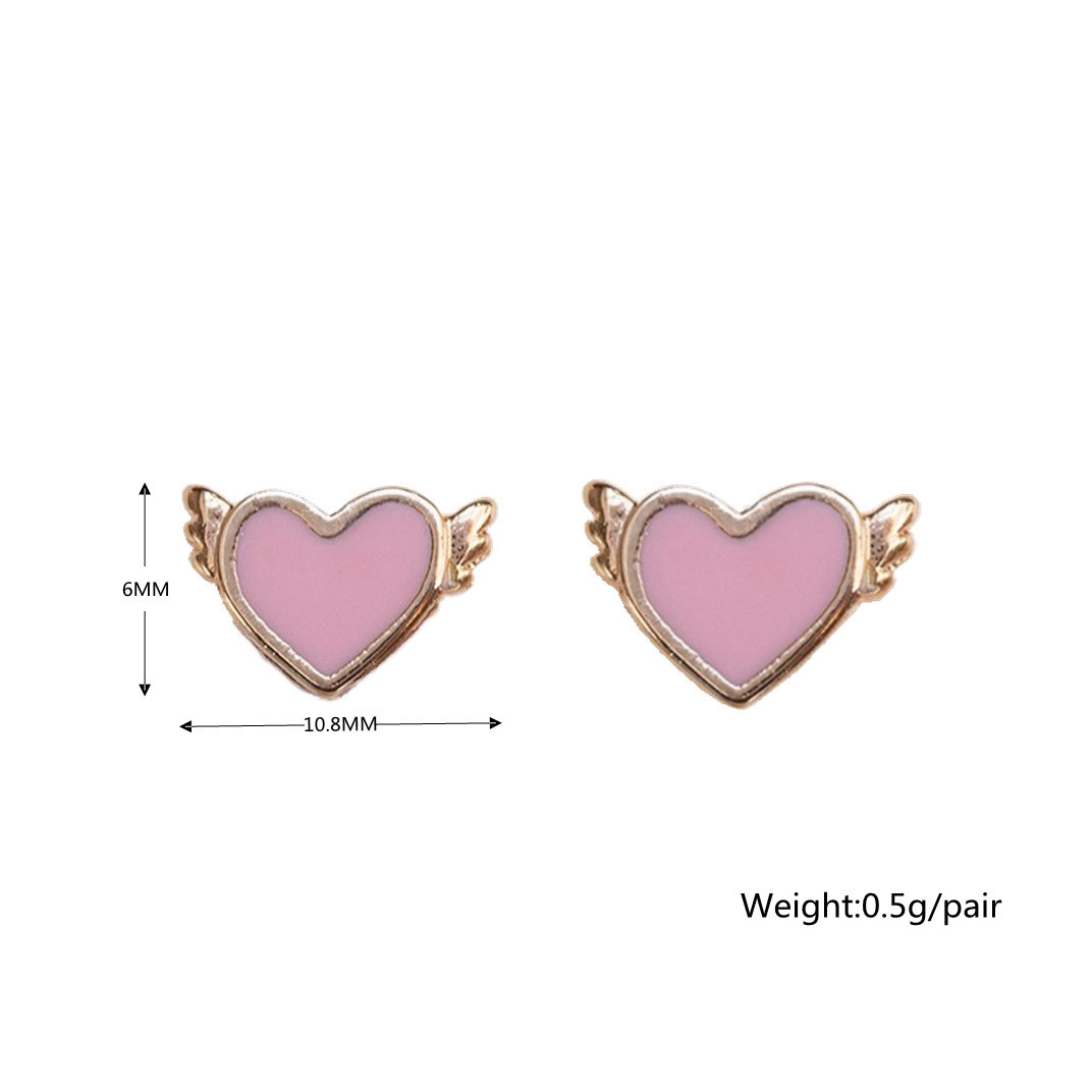Pink Oil Drop Heart Stud Earrings 18K Gold Non-Fading Earring Heart-Shaped Ear stud