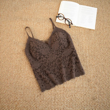 蕾丝保暖吊带背心女冬季内搭外穿修身带胸垫美背文胸一体打底上衣