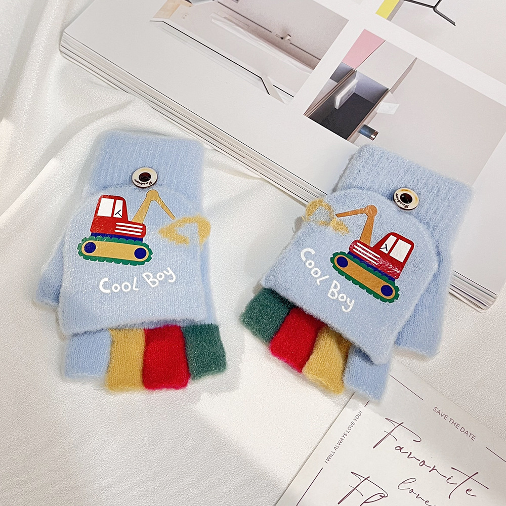 Niños guantes de conejo de orejas largas lindos y cálidos, cinco dedos, escritura de punto a prueba de frío y viento, guantes para niñas