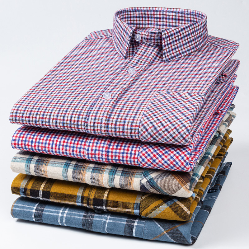 2024 nuevo Algodón puro cepillado camisa de manga larga a cuadros de los hombres de estilo coreano transpirable camisa de moda casual en stock ropa de hombre